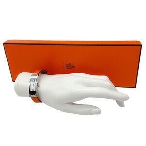 HERMES ORANGE / SILVER 2006 STAINLESS STEEL CASE CALFSKIN LEATHER KELLY 2 PM WAT